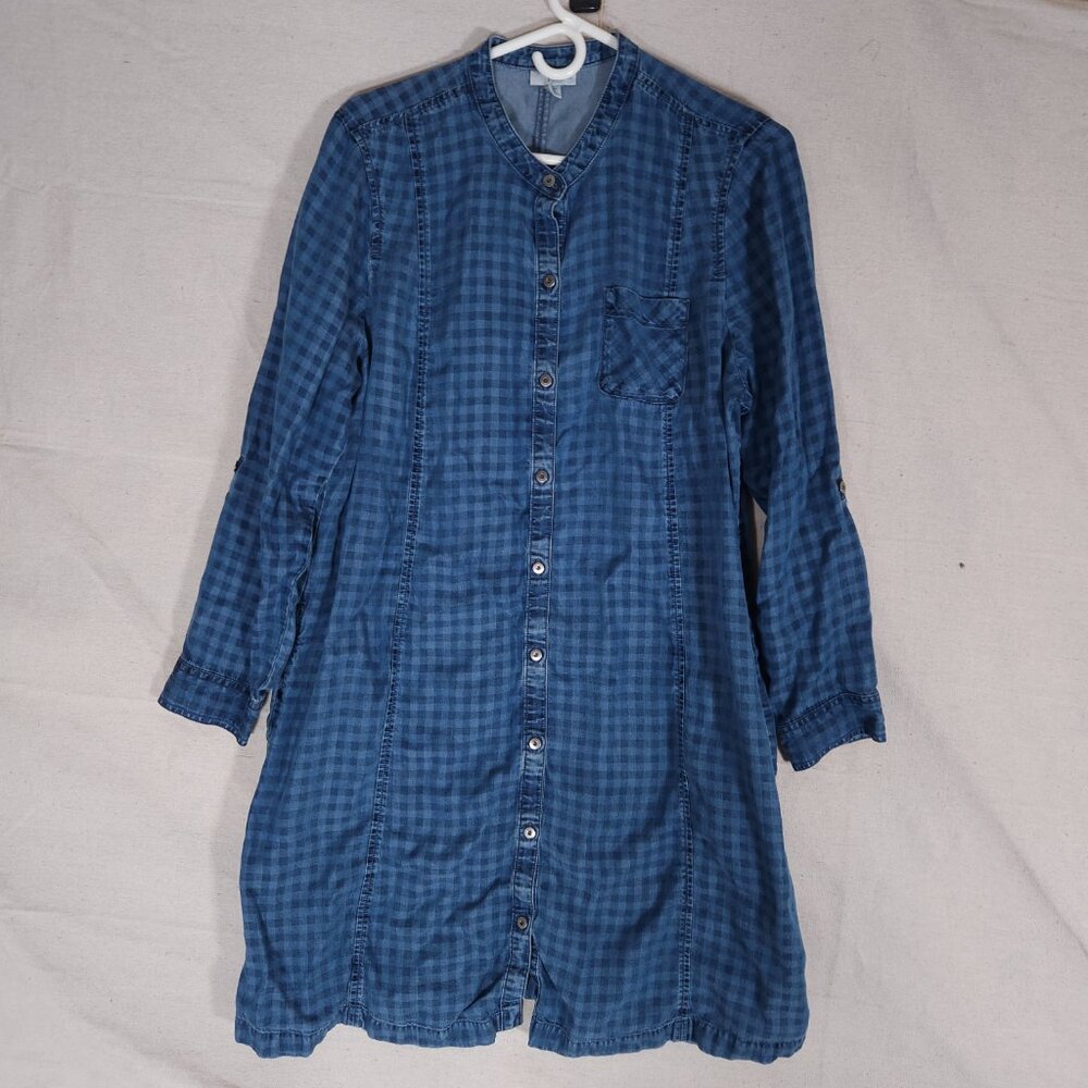 J Jill Denim Womens LP Chambray Tunic Dress Blue Check Minimal Cottagecore
